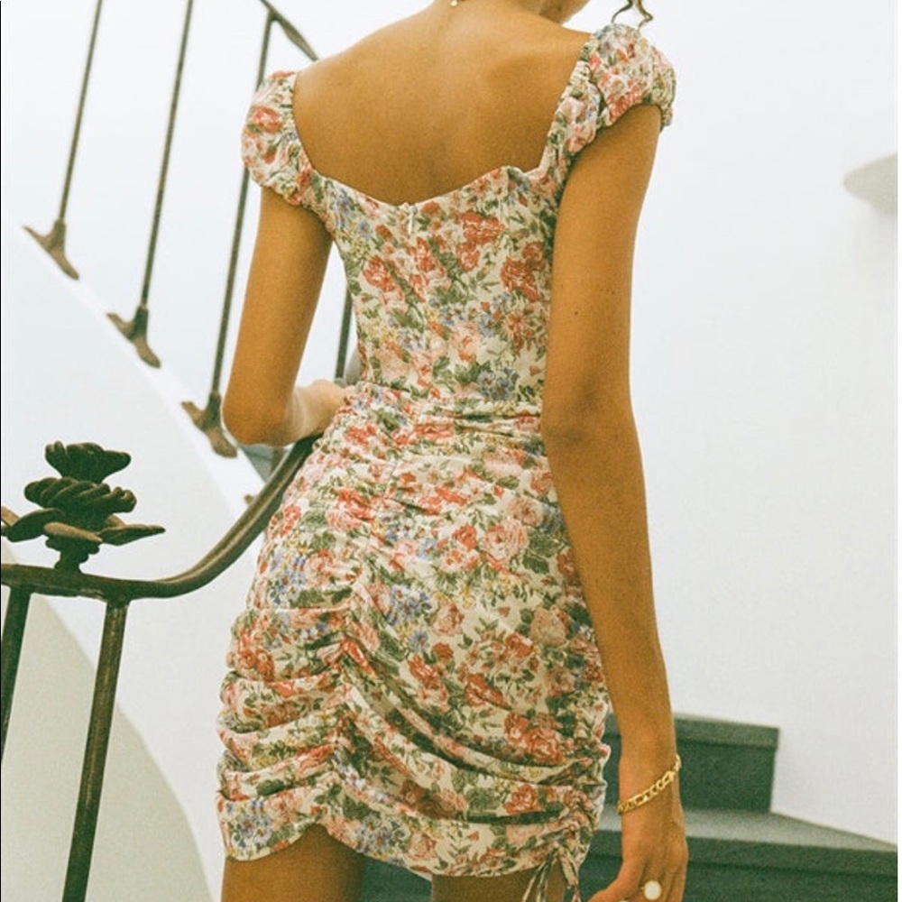 SABO SKIRT Rico Dress Floral Ruched Body con Fitted XS NWT